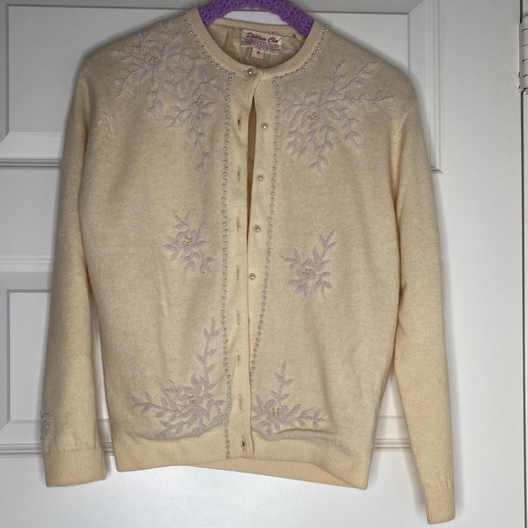 True Vintage Cream Embroidered Pearl Cardigan - Picture 2 of 8